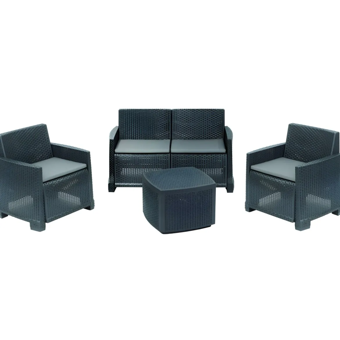 Salottino Rattan 4 posti Antracite con Cuscini per Esterno