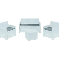 Salottino Rattan 4 posti Bianco con Cuscini per Esterno