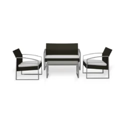 Salotto da Esterno Nero Eco Rattan Divano 2 Poltrone Tavolino Giardino Cuscini