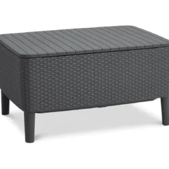 Salotto da Esterno 2 Posti in Resina con Tavolo Contenitore Effetto Legno