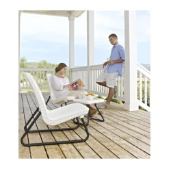 Salotto da Esterno 2 Posti in Resina Bianco Effetto Rattan con Tavolino