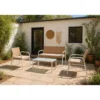 Salotto da Giardino Completo in Polyrattan Miele Bianco e Acciaio