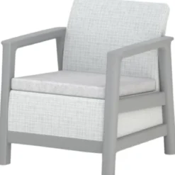 Salotto da Giardino Divano Poltrone Tavolo Contenitore Grigio Cuscini