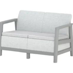 Salotto da Giardino Divano Poltrone Tavolo Contenitore Grigio Cuscini