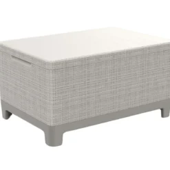 Salotto da Giardino Divano Poltrone Tavolo Contenitore Beige Cuscini