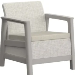 Salotto da Giardino Divano Poltrone Tavolo Contenitore Beige Cuscini