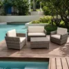 Salotto Giardino Grigio Effetto Rattan Divano Poltrone Tavolo Cuscini