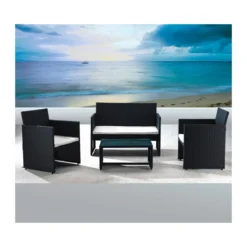 Salotto Polyrattan Esterno Giardino Rattan Sintetico Divano 2 Poltrone Tavolino
