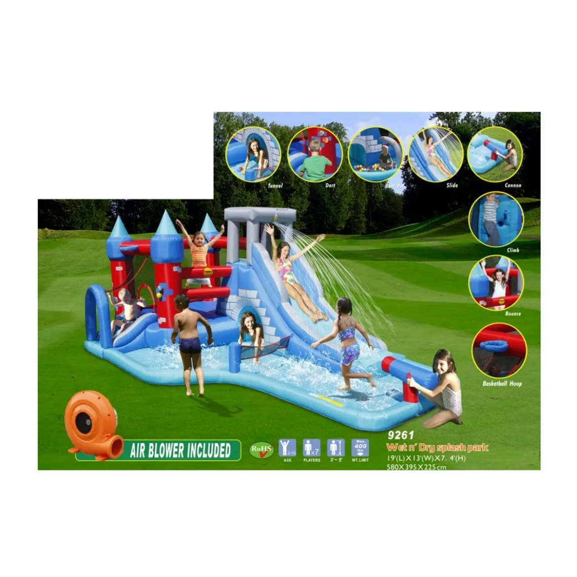 Saltarello Scivolo Gonfiabile Castello Acquatico Gigante Squalo Giochi Acqua