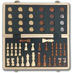 Scacchiera Magnetica Pieghevole 2 in 1 Portatile in Legno con Dama