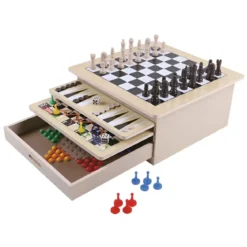 Scacchiera Multigioco 10 in 1 in Legno con Cassettiera Portapedine