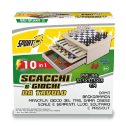 Scacchiera Multigioco 10 in 1 in Legno con Cassettiera Portapedine