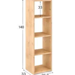 Scaffale Libreria Cubo 4 Piani Componibile in Legno Pino 33x36x140 cm