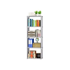 Scaffale Mobile Libreria a Giorno Grigio in Acciaio Ripiani Tessuto