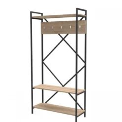Scaffale per Ingresso Metallo e Legno Rovere Moderno Appendiabiti Ganci