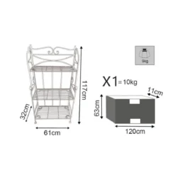Scaffale per Piante con 3 Ripiani Bianco in Metallo Antico