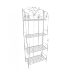 Scaffale Portapiante con 4 Ripiani Bianco in Metallo Antico