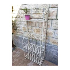 Scaffale Portapiante da Interno con 4 Ripiani Bianco in Metallo Antico