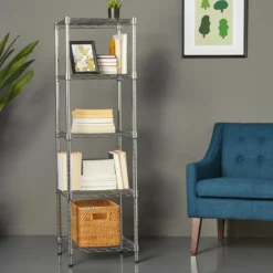 Scaffali 5 Ripiani 60x35 Metallo Cromato Stretto Scaffalature Officina Mensole