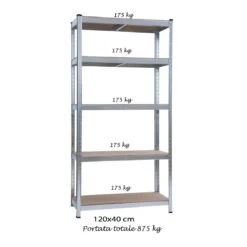 Scaffali 5 Ripiani 120x40 Metallo 875 kg Garage Scaffalatura Industriale Negozio