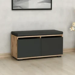 Scarpiera 2 Ante a Ribalta Pouf Contenitore Noce Nero 80x35x42 cm