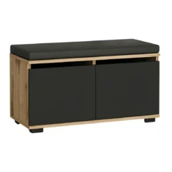 Scarpiera 2 Ante a Ribalta Pouf Contenitore Noce Nero 80x35x42 cm