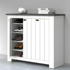 Scarpiera 3 Ante Mobile Ingresso Bianco Report 8 Ripiani 114x42x100 cm