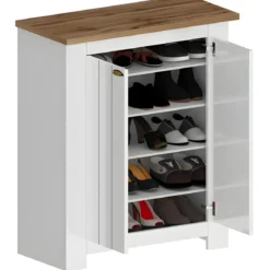 Scarpiera 2 Ante Mobile Ingresso Bianco Rovere 4 Ripiani 84x42x100 cm