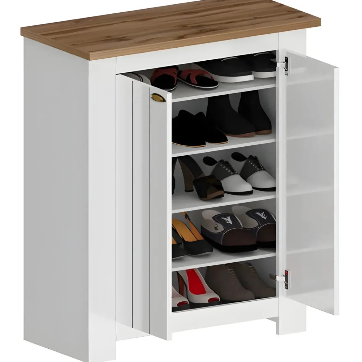 Scarpiera 2 Ante Mobile Ingresso Bianco Rovere 4 Ripiani 84x42x100 cm