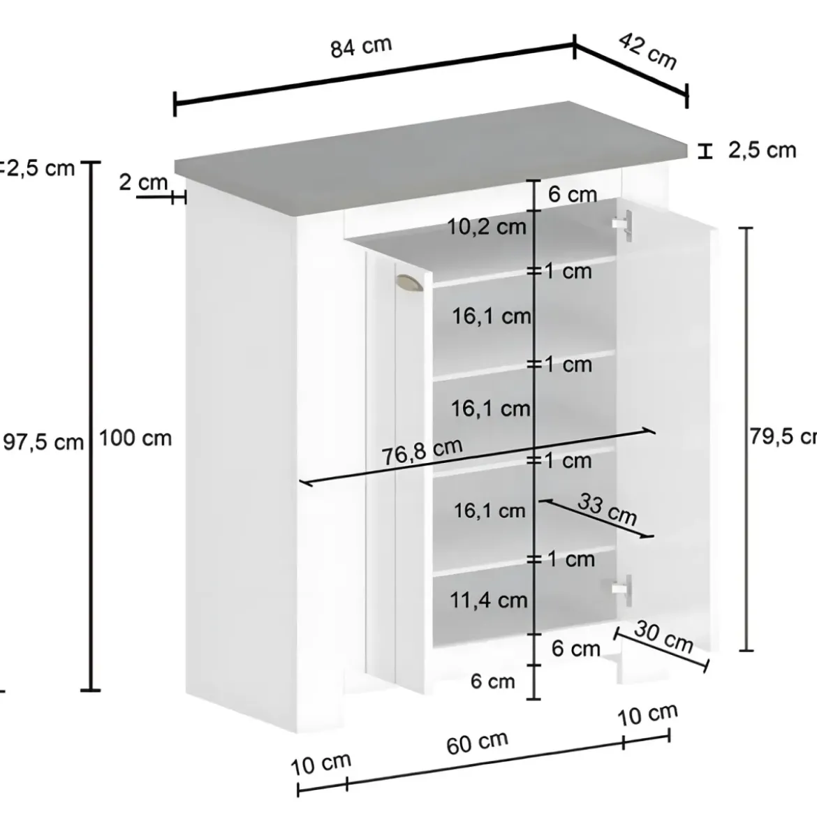 Scarpiera 2 Ante Mobile Ingresso Bianco Rovere 4 Ripiani 84x42x100 cm