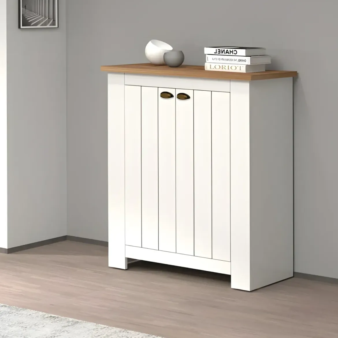 Scarpiera 2 Ante Mobile Ingresso Bianco Rovere 4 Ripiani 84x42x100 cm