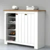 Scarpiera 3 Ante Mobile Ingresso Bianco Rovere 8 Ripiani 114x42x100 cm