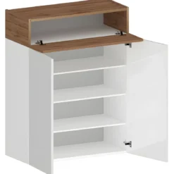 Scarpiera 2 Ante 1 Ribalta Bianco Lucido Rovere 3 Ripiani da Ingresso