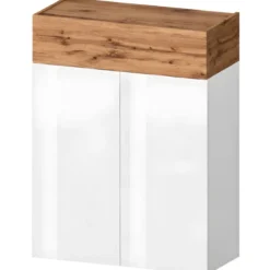 Scarpiera 2 Ante 1 Ribalta Bianco Lucido Rovere 3 Ripiani da Ingresso