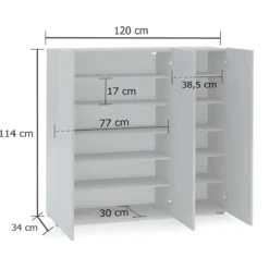 Scarpiera 3 Ante 120x34x115 cm Antracite Moderna
