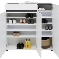 Scarpiera 3 Ante 120x34x115 cm Bianca con Cassetto Soft-Close