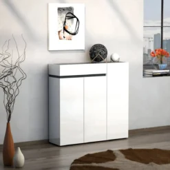 Scarpiera 3 Ante 120x34x115 cm Bianca con Cassetto Soft-Close
