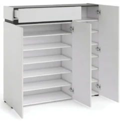 Scarpiera 3 Ante 120x34x115 cm Bianca con Cassetto Soft-Close