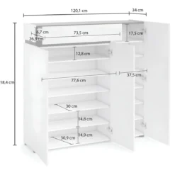 Scarpiera 3 Ante 120x34x115 cm Bianca con Cassetto Soft-Close