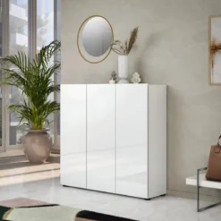 Scarpiera 3 Ante 120x34x115 cm Bianco Mobile Salvaspazio