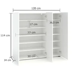 Scarpiera 3 Ante 120x34x115 cm Bianco Mobile Salvaspazio