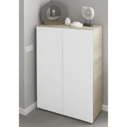 Scarpiera 2 Ante 72x36x103 cm Rovere Bianco Artik con 6 Ripiani