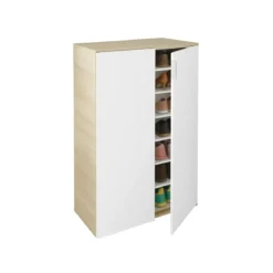 Scarpiera 2 Ante 72x36x103 cm Rovere Bianco Artik con 6 Ripiani