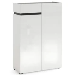 Scarpiera Bianca 80x34x115 cm 2 Ante e Cassetto Soft-Close