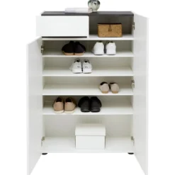 Scarpiera Bianca 80x34x115 cm 2 Ante e Cassetto Soft-Close