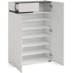 Scarpiera Bianca 80x34x115 cm 2 Ante e Cassetto Soft-Close