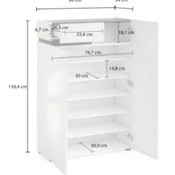 Scarpiera Bianca 80x34x115 cm 2 Ante e Cassetto Soft-Close