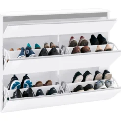 Scarpiera Bianco Lucido 3 Ante Ribalta Mobile Moderno Scarpe in Legno