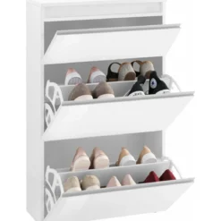 Scarpiera Bianco Lucido Salvaspazio 3 Ante Ribalta Mobile Scarpe Legno