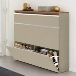 Scarpiera 120 cm 3 Ante Ribalta Tortora Rovere Salvaspazio da Ingresso